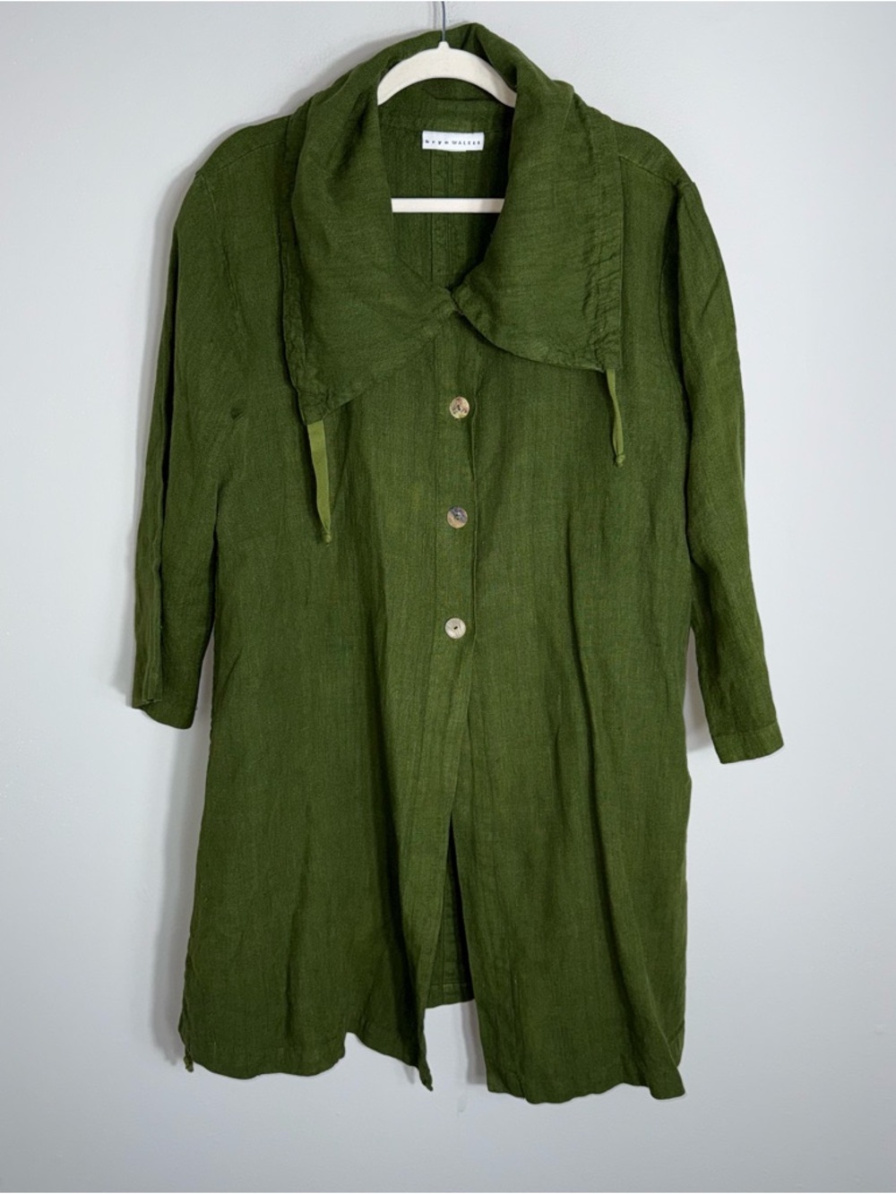 Bryn Walker 100% Linen Button Front Jacket-Tunic Length-Forest Green-Lagenlook-S